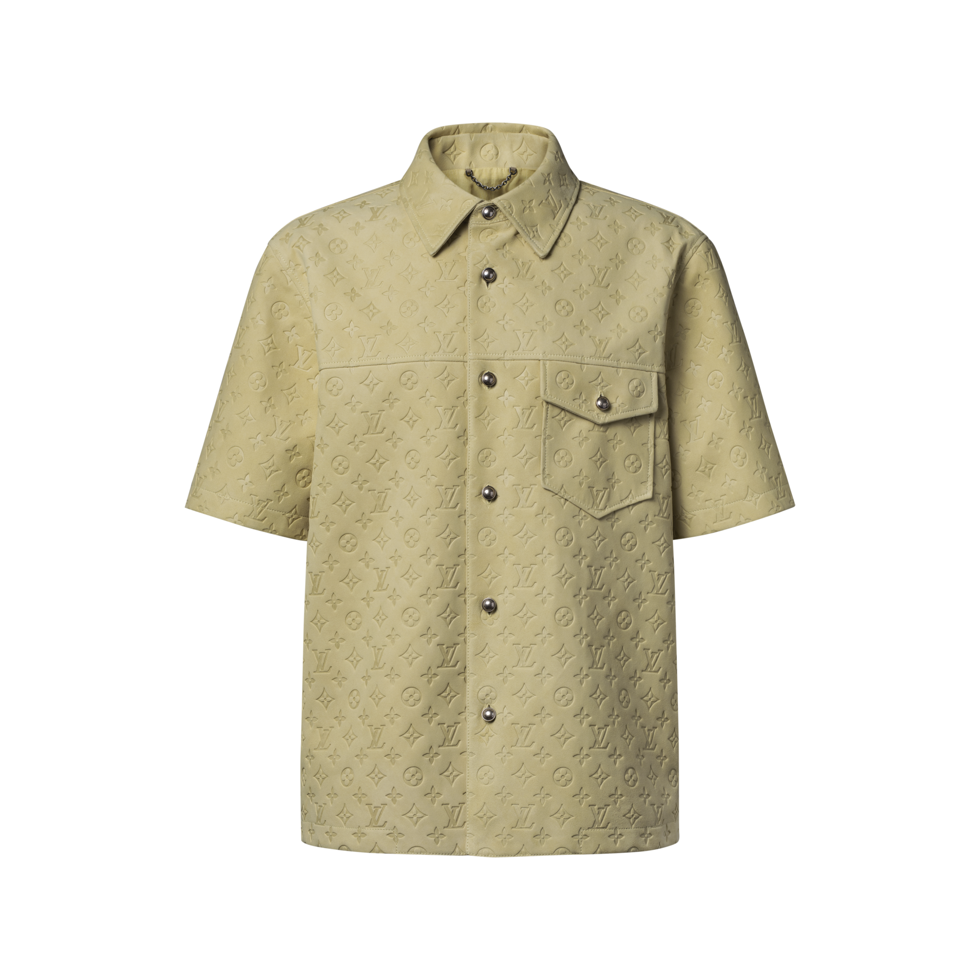 Monogram Embossed Short-Sleeved Suede Shirt - Ready-to-Wear